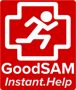 Good Sam red square logo. Text reads: Good Sam, Instant help.